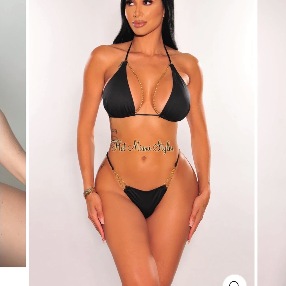 Black bikini with gold chains